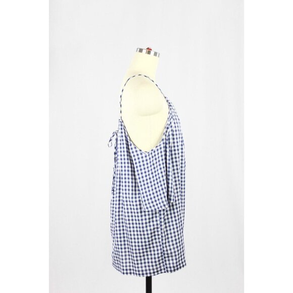 NWOT VELVET GRAHAM & SPENCER Nedra Blue Gingham Cold Shoulder Blouse, Size XS - Picture 4 of 12